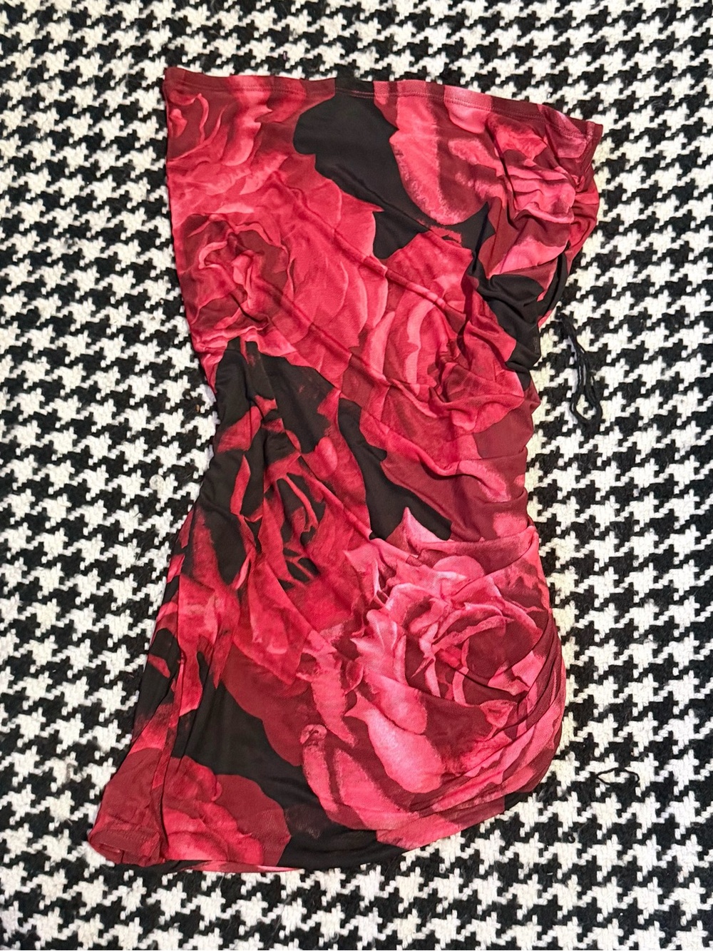 Y2K Tropical Red Rose Print Strapless Dress Top
